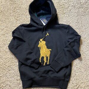 NWT Polo Ralph Lauren Gold Chenille Big Pony Fleece Hoodie Sweatshirt Size S